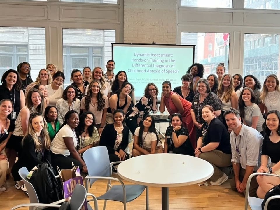 A large group of clinicians at a hands-on dynamic assessment training for CAS