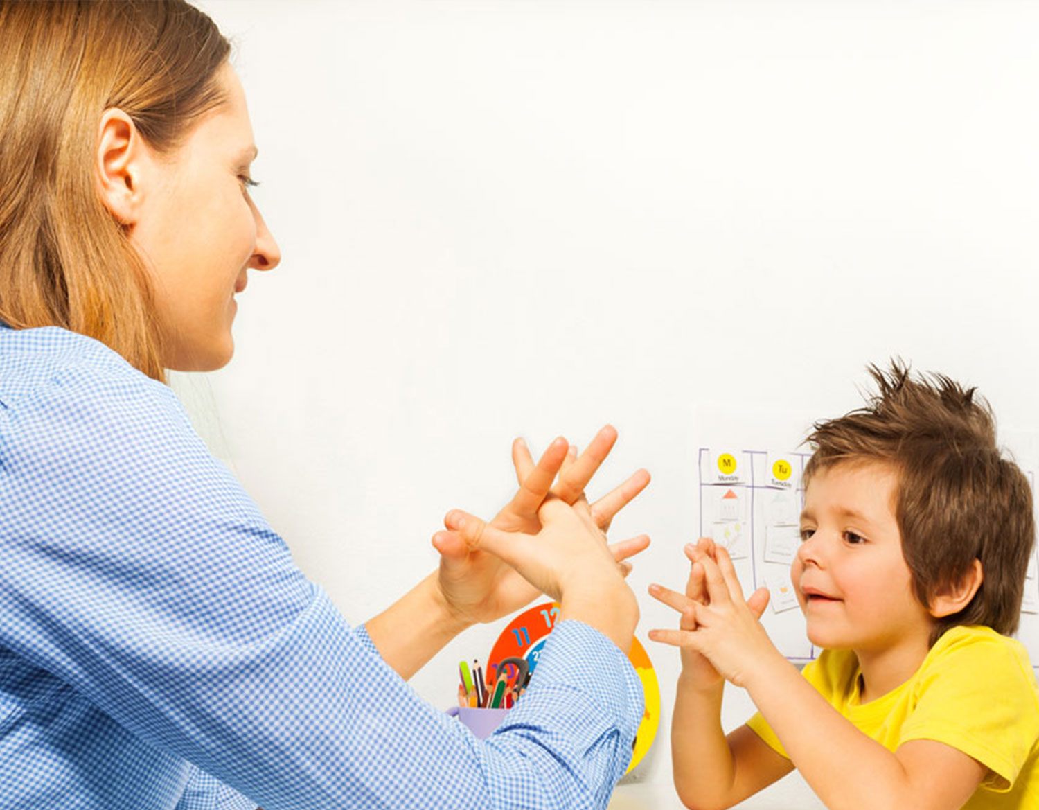 therapist working with boy